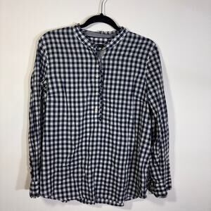 Talbots Blue White Gingham Blouse Ruffle Neck Button Front No Size tag